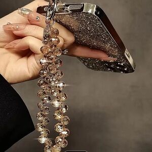 Luxurious Crystal Bead Portable Chain Bracelet with Clasp for Mobile Phone